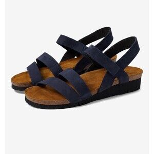 Naot Kayla Women 10.5 Sandals Navy Blue Leather Ankle Straps Wedge EU 41